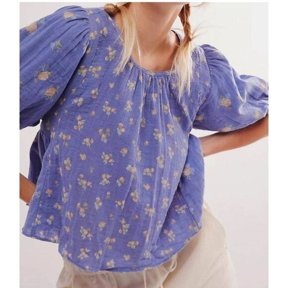 Free People Chloe Printed Blouse Top Rose Cutout Floral Cotton S NEW 281537 - Picture 1 of 9